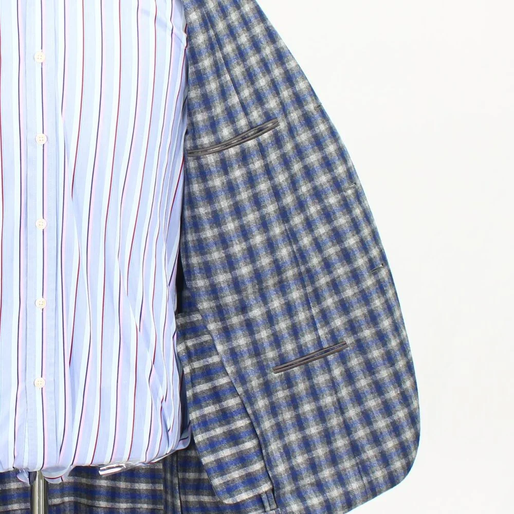 Caruso 42R Blue/Gray Check 3-Button Sport Coat Blazer Jacket T571 - Picture 10 of 11